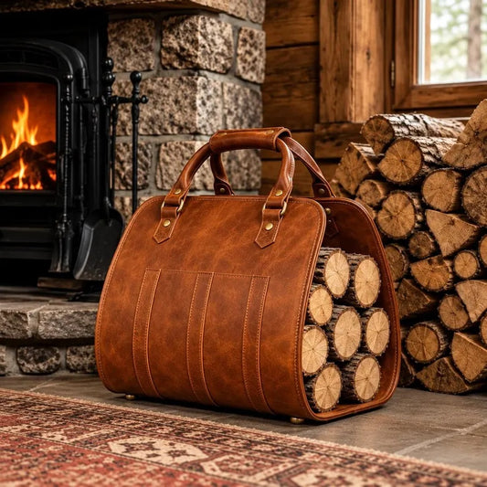 Premium PU Leather Firewood Carrier & Log Tote Bag for Indoor Fireplaces