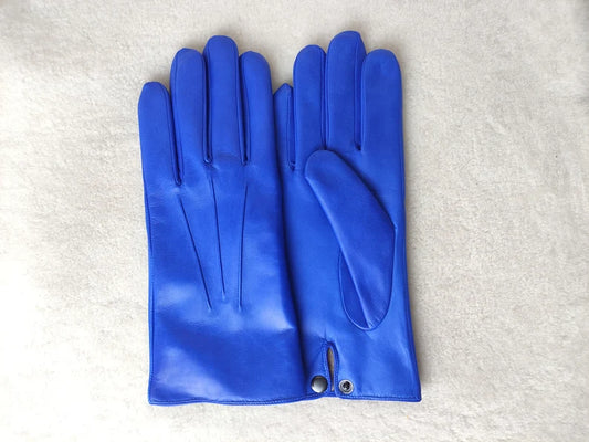 Vibrant Blue Leather Gloves with Snap Closure