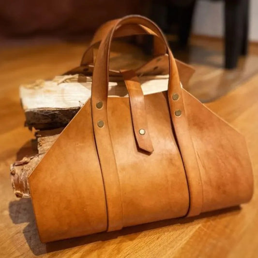 Handmade Leather Firewood Carrier / Log Tote Bag