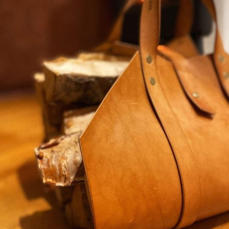 Handmade Leather Firewood Carrier / Log Tote Bag
