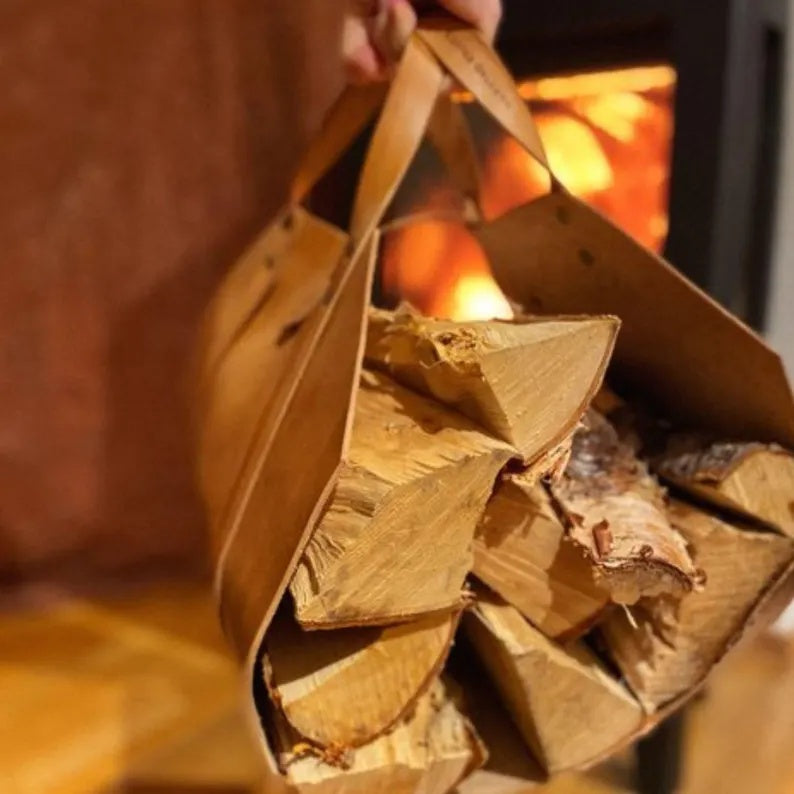 Handmade Leather Firewood Carrier / Log Tote Bag