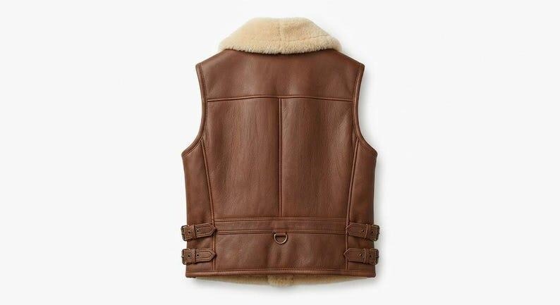 Women's Brown Shearling-Lined Biker Leather Vest