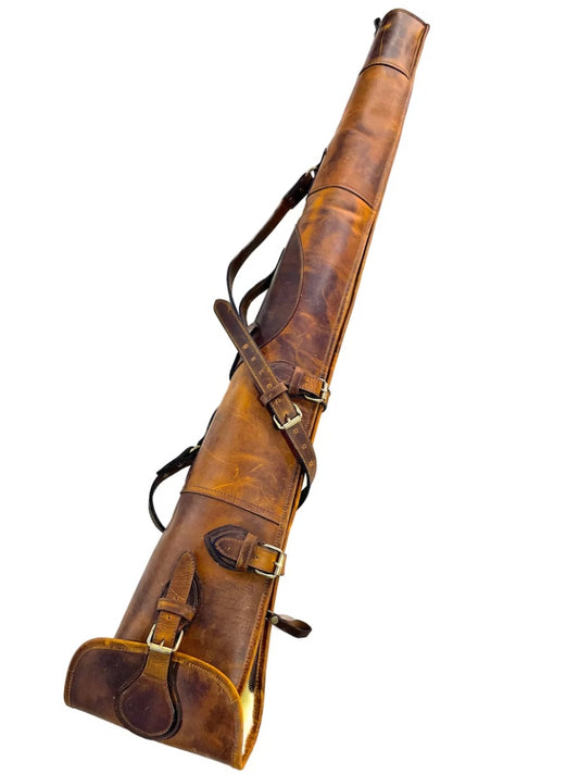 Vintage Full Grain Leather Rifle Gun Slip Case / Bag with Scope Fit (52 Inches, Tan)