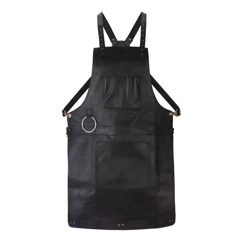 Premium Genuine Leather Work Apron – Heavy-Duty Cross-Back Apron with Utility Pockets & Towel Ring for Chefs, Barbers, Woodworkers, & BBQ