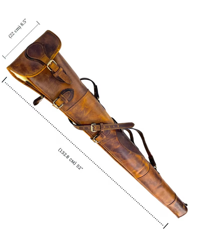 Vintage Full Grain Leather Rifle Gun Slip Case / Bag with Scope Fit (52 Inches, Tan)