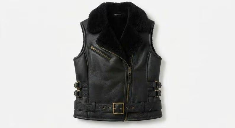 Women's Black B3 Shearling Leather Aviator Vest