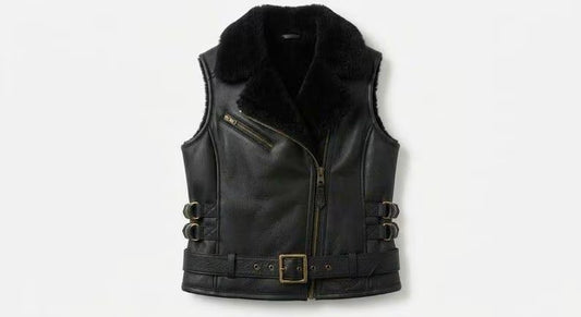 Women's Black B3 Shearling Leather Aviator Vest