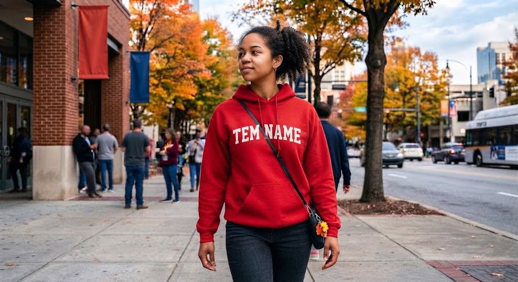 A Woman Walking on an Atlanta Street During the Fall Cons Event