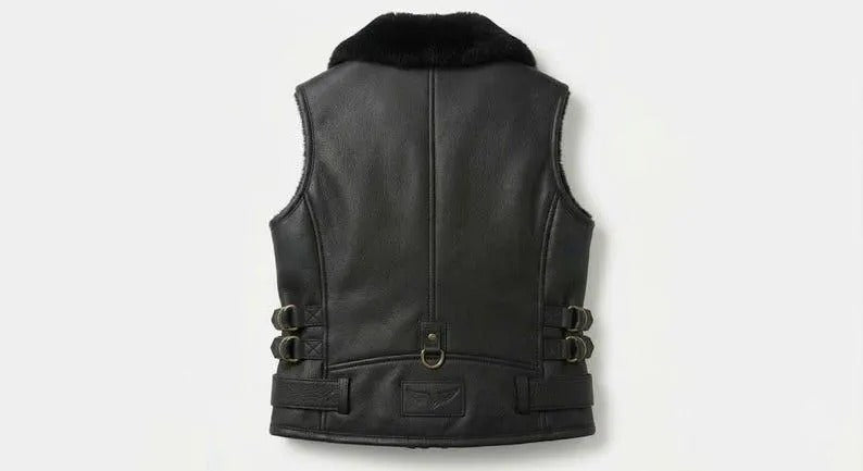 Women's Black B3 Shearling Leather Aviator Vest
