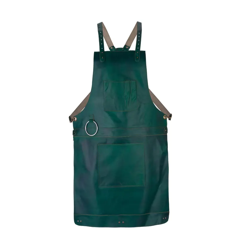 Premium Genuine Leather Work Apron – Heavy-Duty Cross-Back Apron with Utility Pockets & Towel Ring for Chefs, Barbers, Woodworkers, & BBQ