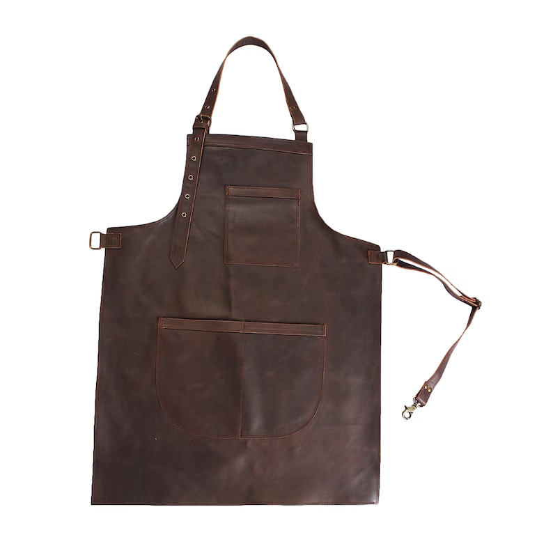 Premium Genuine Leather Apron – Heavy Duty Adjustable Work Apron for Barbecue, Chef, Woodworking & Craftsmen