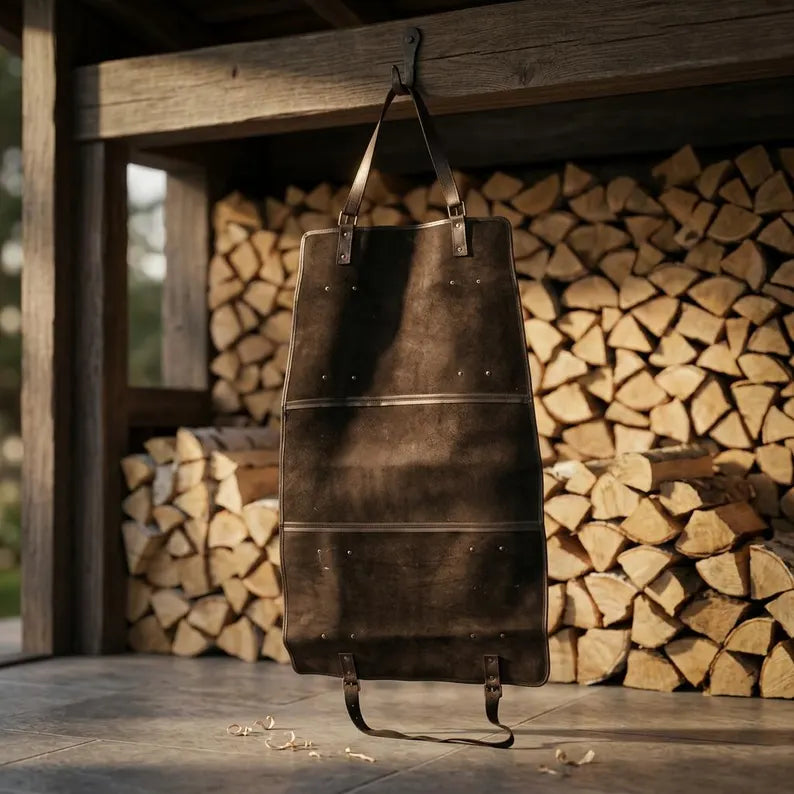 Premium Genuine Leather Firewood Carrier & Log Tote Bag