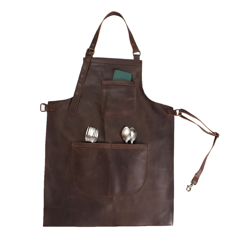 Premium Genuine Leather Apron – Heavy Duty Adjustable Work Apron for Barbecue, Chef, Woodworking & Craftsmen