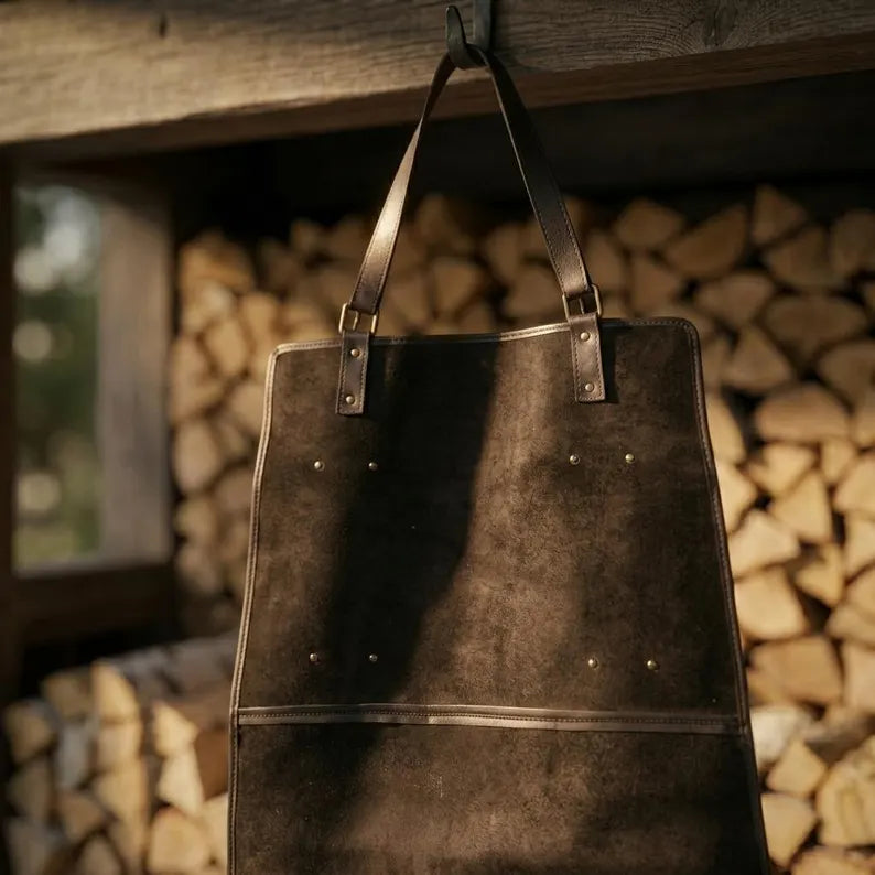 Premium Genuine Leather Firewood Carrier & Log Tote Bag
