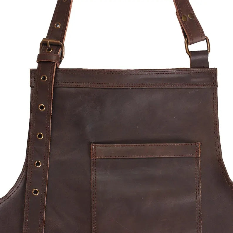 Premium Genuine Leather Apron – Heavy Duty Adjustable Work Apron for Barbecue, Chef, Woodworking & Craftsmen