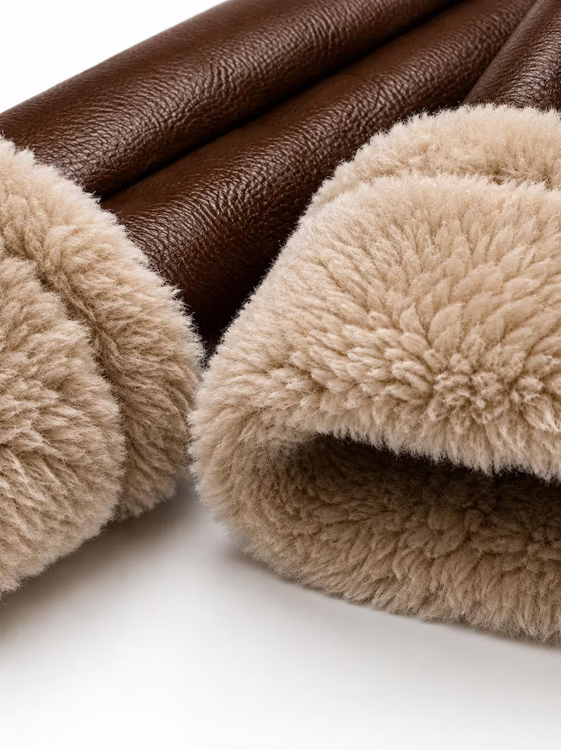 Women's Cropped Faux Shearling-Trimmed Faux Leather Aviator Jacket