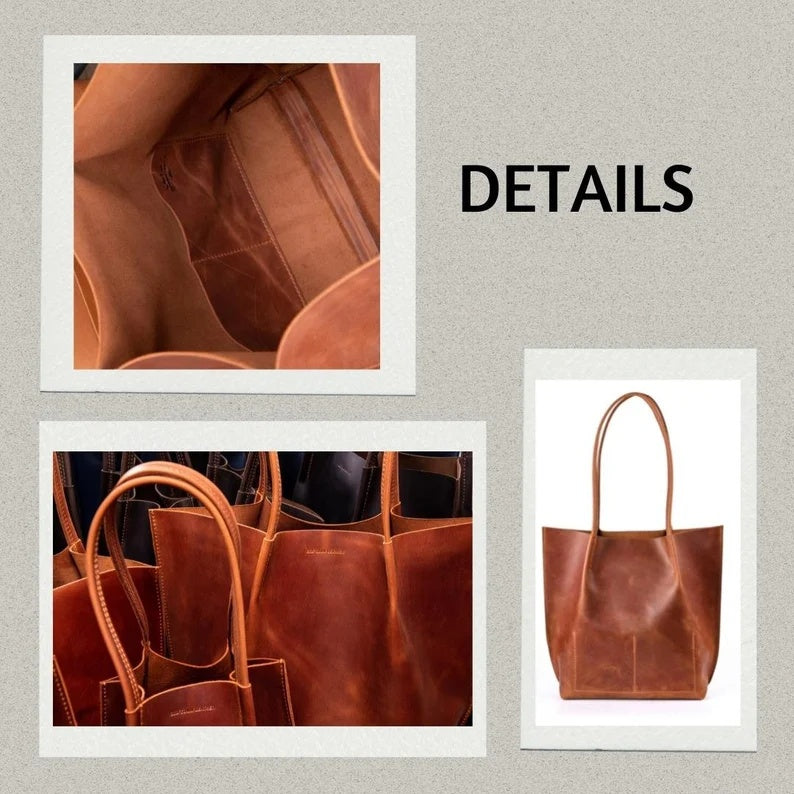 Handmade Full Grain Leather Tote Bag – Extra Large Everyday Work & Travel Shoulder Bag