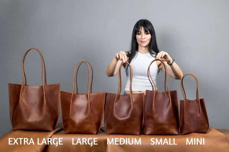 Handmade Full Grain Leather Tote Bag – Extra Large Everyday Work & Travel Shoulder Bag