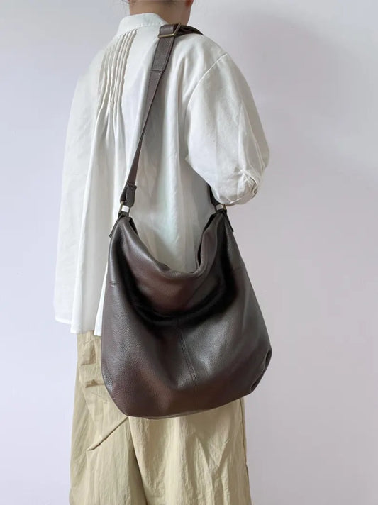 Soft Genuine Leather Hobo Bag | Slouchy Everyday Crossbody Shoulder Bag, Large Capacity Minimalist Purse