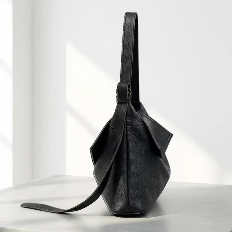 Soft Genuine Leather Slouchy Shoulder Bag / Convertible Hobo Crossbody