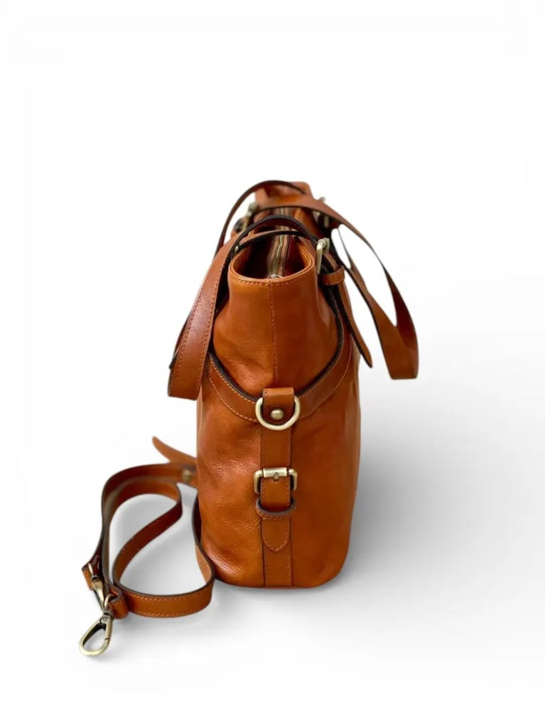 Vintage Leather Tote Bag with Convertible Shoulder & Crossbody Strap