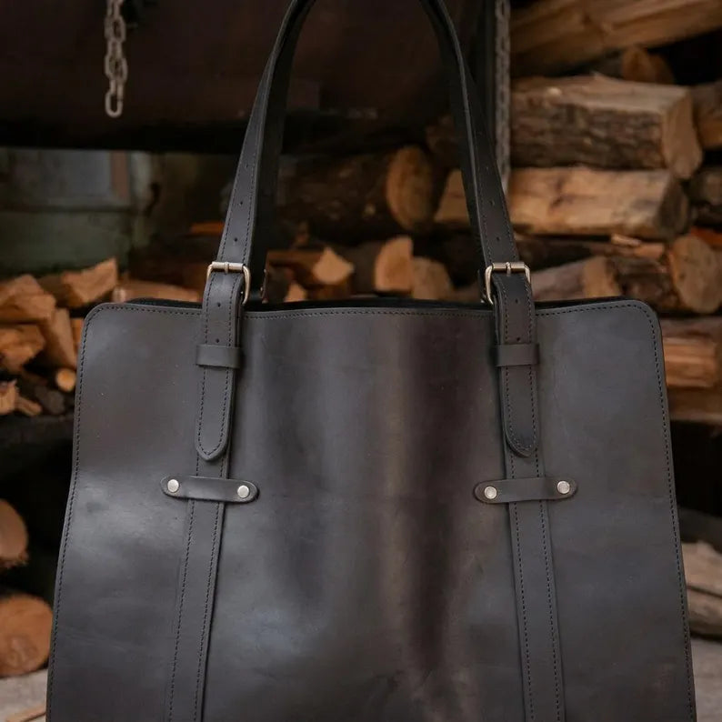 Premium Genuine Leather Firewood Carrier & Log Tote Bag