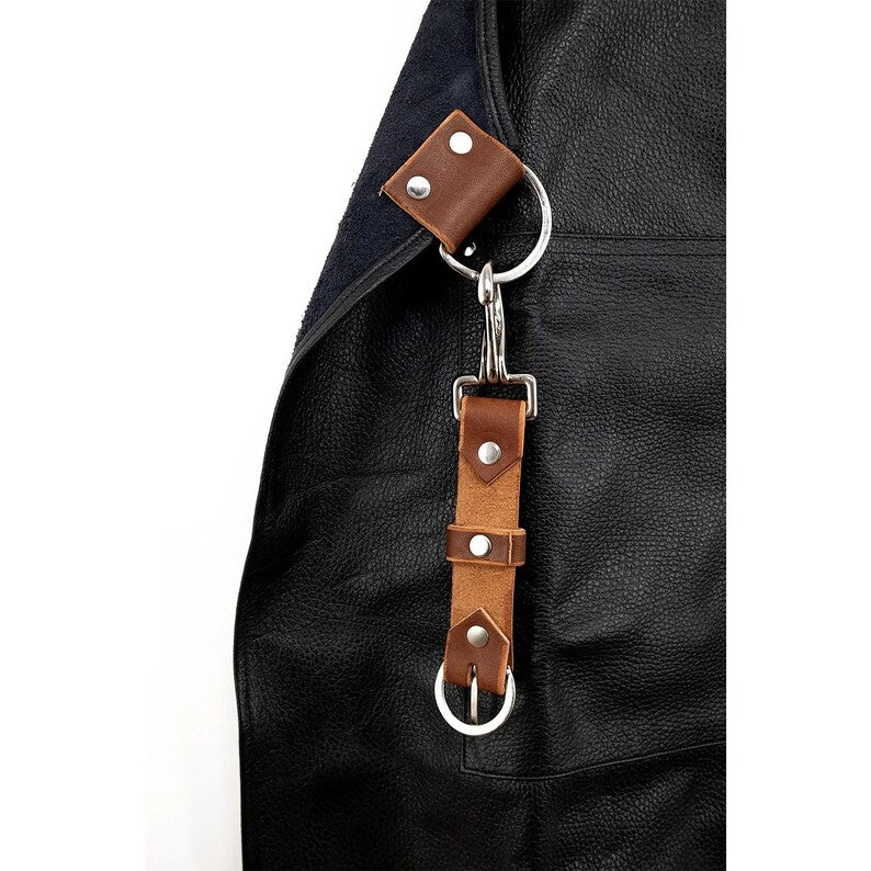 Premium Black Genuine Leather Work Apron – Cross-Back Adjustable Straps with Tool Loops & Pockets