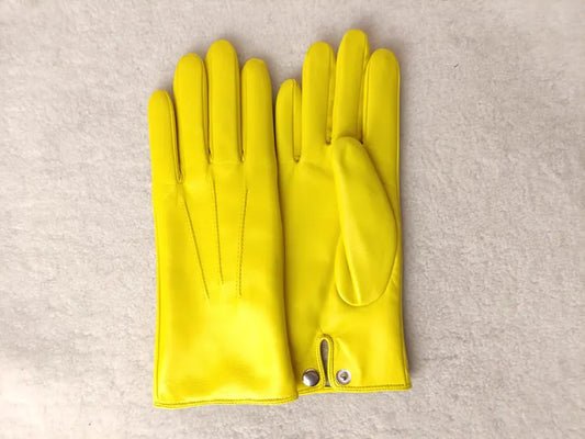 Vibrant Yellow Leather Dress Gloves with Snap Closure