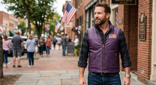 Men's Plum Ostrich Leather Vest with American Flag Patch