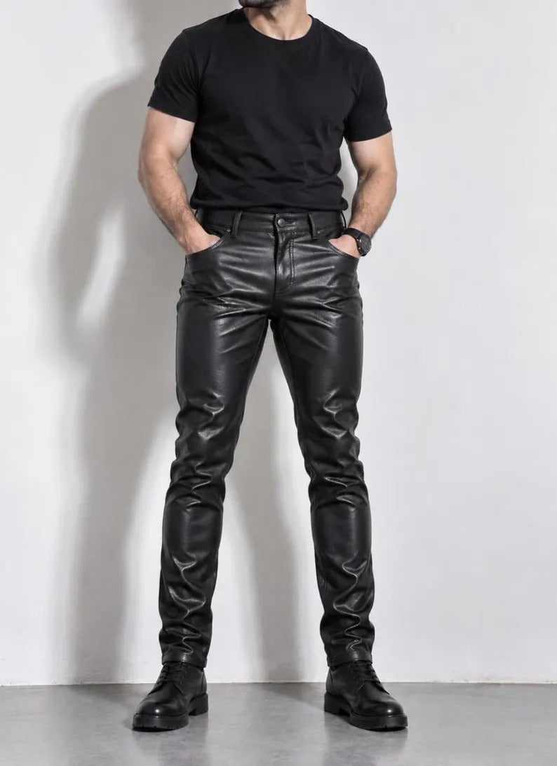 Men’s Slim Fit Faux Leather Pants – Edgy Biker & Streetwear Style Trousers
