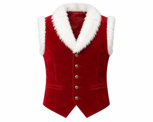 Men's Santa Claus Velvet Vest with Faux Fur Trim – Christmas Holiday Cosplay Costume Waistcoat