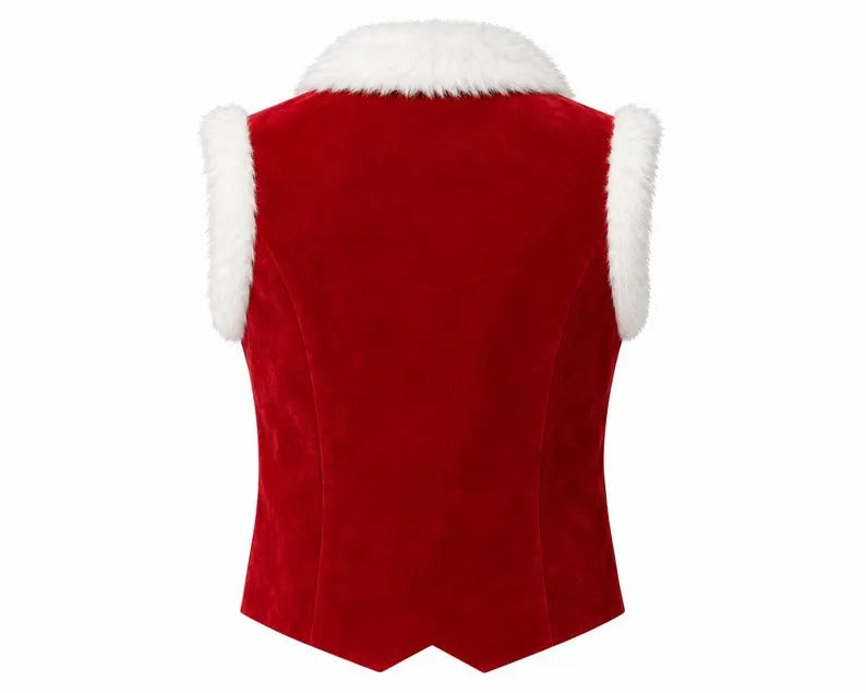 Men's Santa Claus Velvet Vest with Faux Fur Trim – Christmas Holiday Cosplay Costume Waistcoat