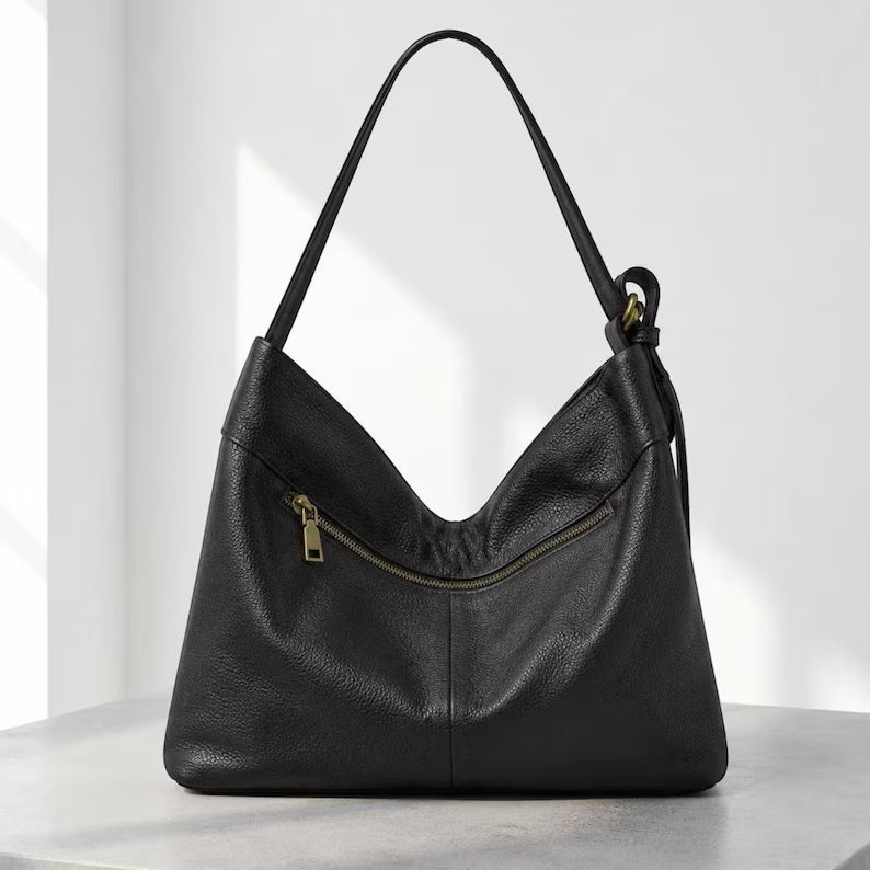 Soft Genuine Leather Slouchy Shoulder Bag / Convertible Hobo Crossbody