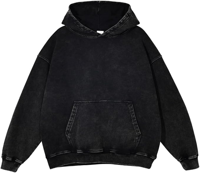 Mens Oversized Hoodies Vintage Acid Wash Pull Up Black Hoodies Heavy Cotton Vintage Aged Sweatshirt Casual