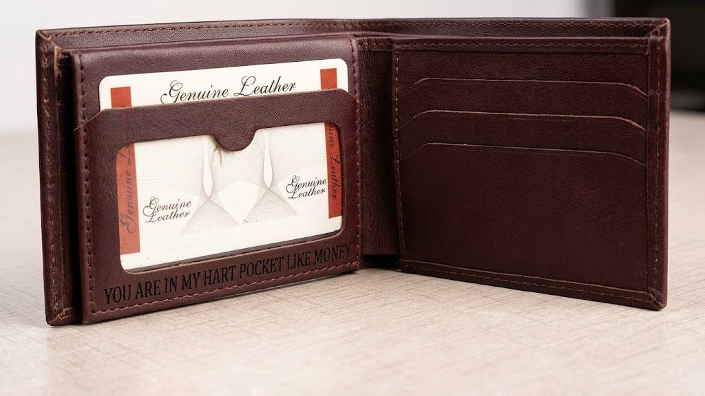Personalized Engraved Men's Genuine Leather Bifold Wallet – Custom Engraved Message Gift