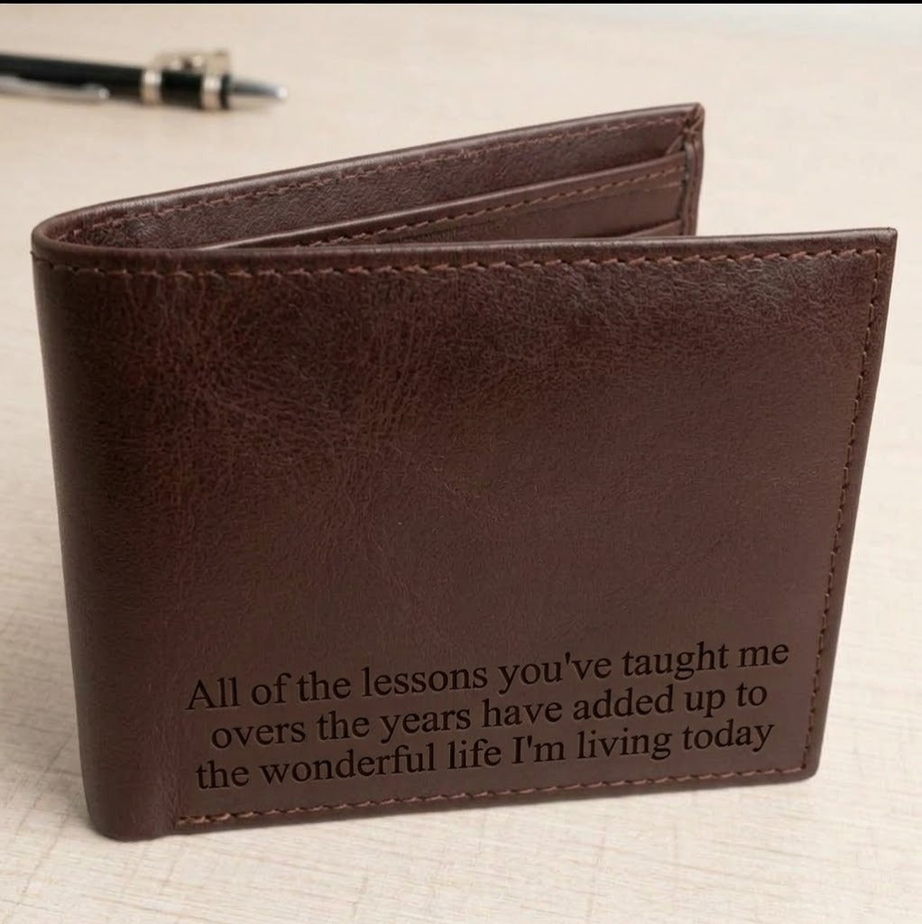 Personalized Engraved Men's Genuine Leather Bifold Wallet – Custom Engraved Message Gift
