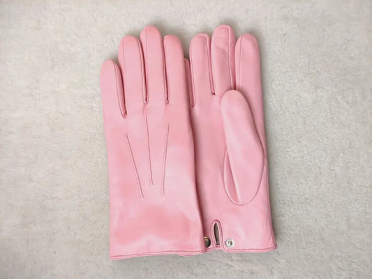 Women's Elegant Pink Leather Dress Gloves with Snap Closure