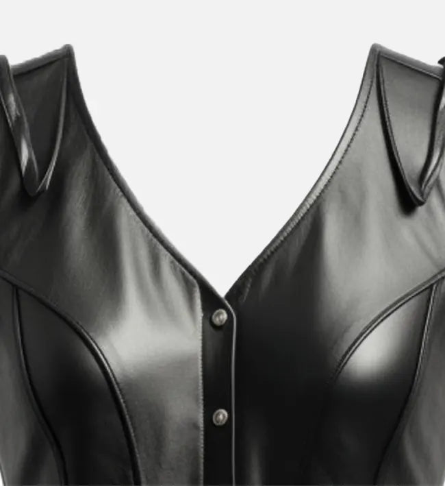 Women's Gothic Faux Leather V-Neck Corset Vest with Back Zipper