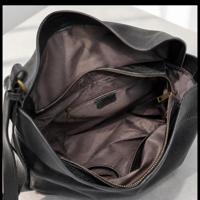 Soft Genuine Leather Slouchy Shoulder Bag / Convertible Hobo Crossbody