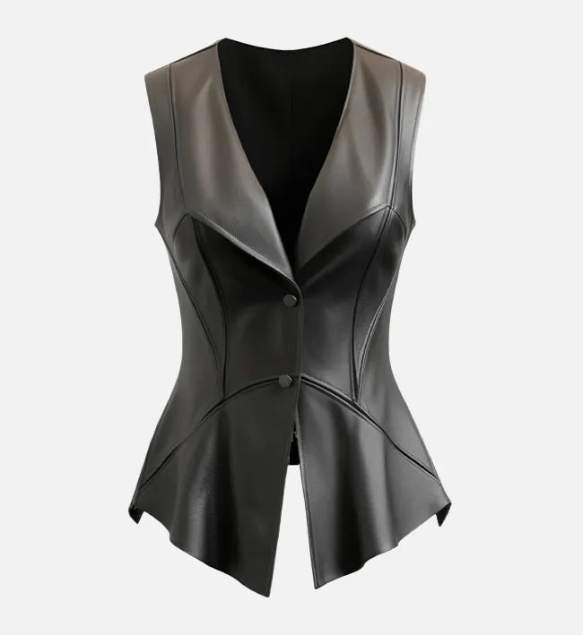 Women's Faux Leather V-Neck Peplum Vest
