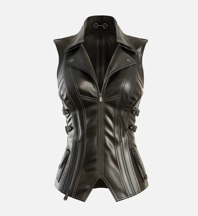 Women's Edgy Faux Leather Biker Vest