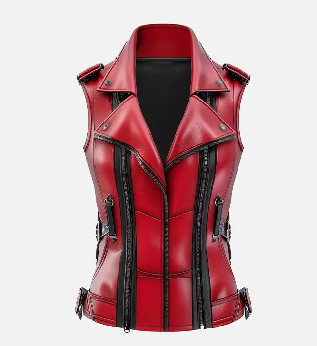 Crimson Vanguard Faux Leather Biker Vest