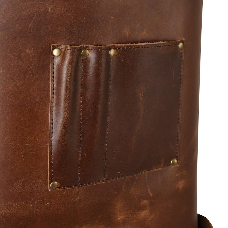 Heavy-Duty Full Grain Leather Work Apron – Adjustable Crossback Straps & Multi-Tool PocketsHandcrafted Real Leather Shop Apron for