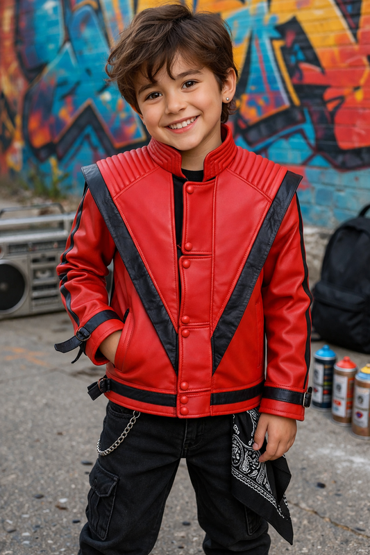 Kids/Teens Leather Jacket Michael Jackson Inspired Thriller Style Red Leather Jacket Men Biker
