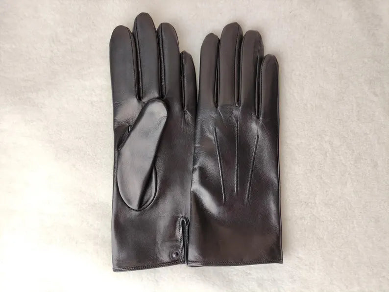Classic Dark Brown Genuine Leather Dress Gloves for Men