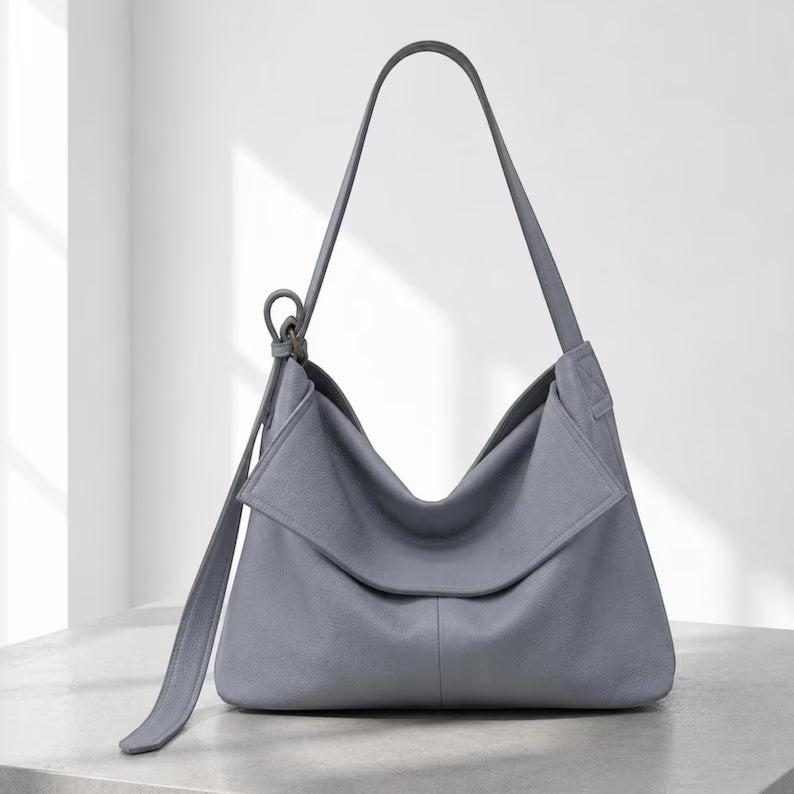 Soft Genuine Leather Slouchy Shoulder Bag / Convertible Hobo Crossbody