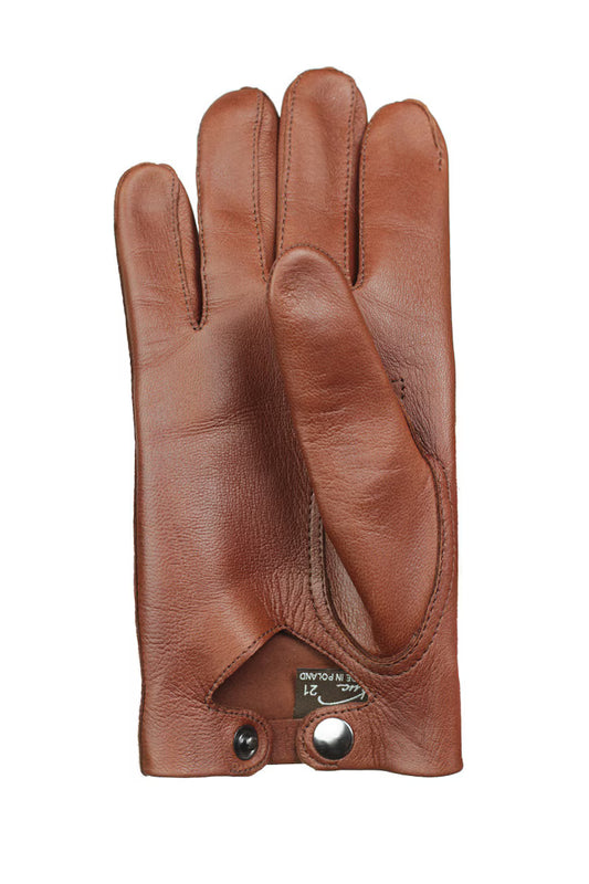 Men's Classic Brown Leather Driving Gloves with Snap Closure