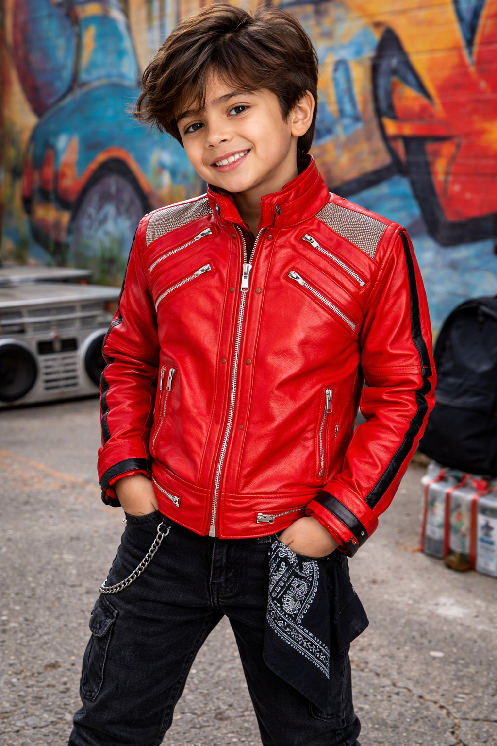 Kids/Teens Leather Jacket Men's Michael Jackson Beat it ''MJ Beat it' real Leather Jacket
