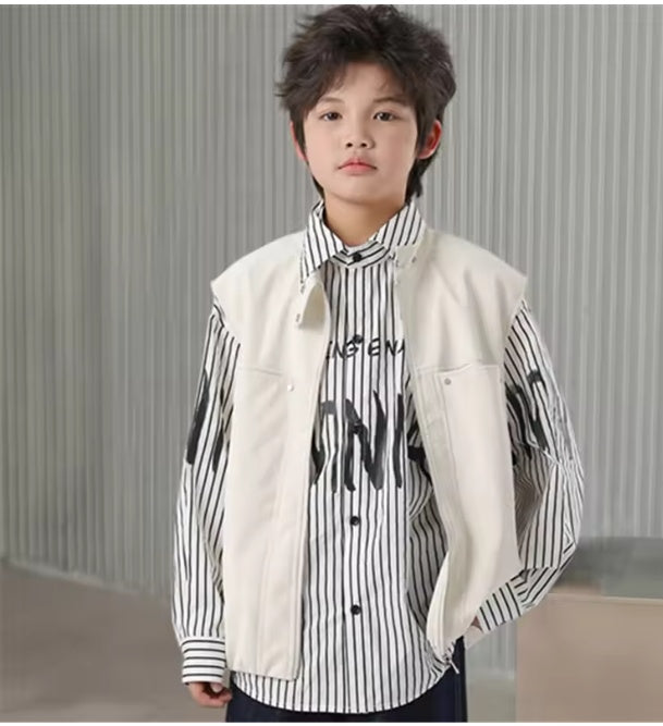 Boys' Casual Stand-Collar Zip-Up Faux Leather Vest – Layered Outwear Gilet
