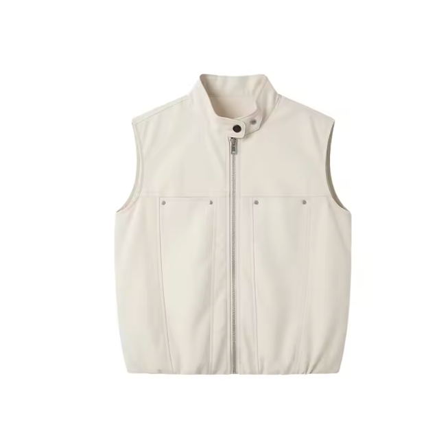 Boys' Casual Stand-Collar Zip-Up Faux Leather Vest – Layered Outwear Gilet
